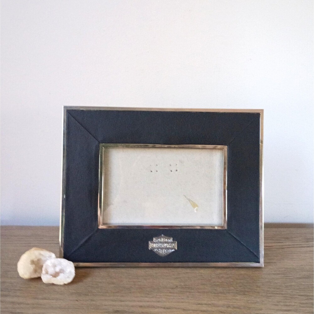 Vintage Black Leather Harley Davidson Frame Silver and Black 4x6 Photo Frame